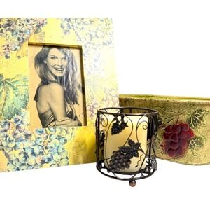 Grape Tuscan Vineyard Decor Set Picture Frame‎ Candle Holder and Planter